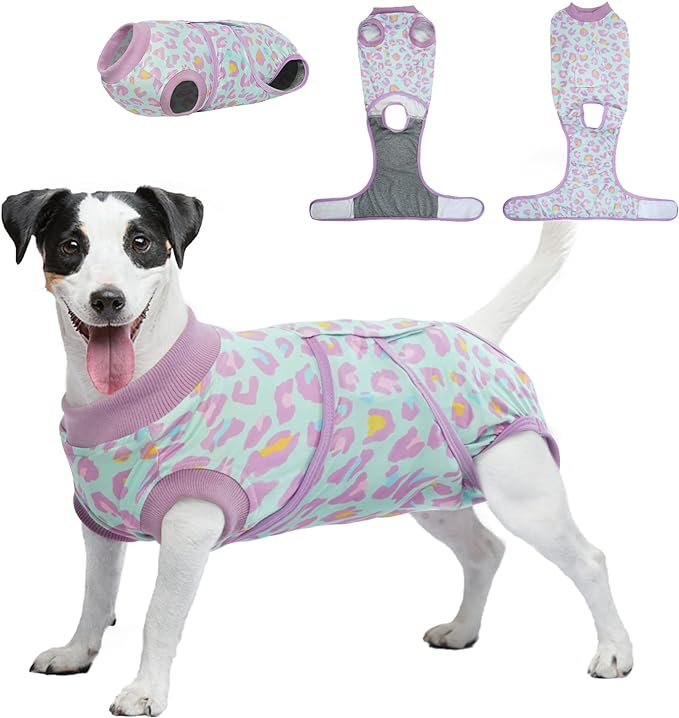 Kuoser Dog Recovery Suit, Soft Dog Onesie for Surgery Female Spay Dog Surgical Recovery Suit Male Neuter, Anti Licking Abdominal Dog Surgical Suit Pet Bodysuit Alternative to Cone of Shame, M
