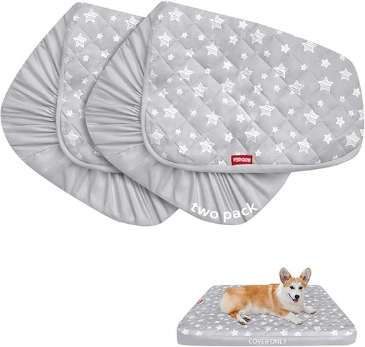 Moonsea Dog Bed Covers Replacement Washable 2 Pack, Waterproof Dog Bed Covers Dog Pillow Cover Quilted, Pet Bed Cover Lovely Grey Star Print, Puppy Bed Cover 20x30 Inches, for Dog/Cat, Cover Only