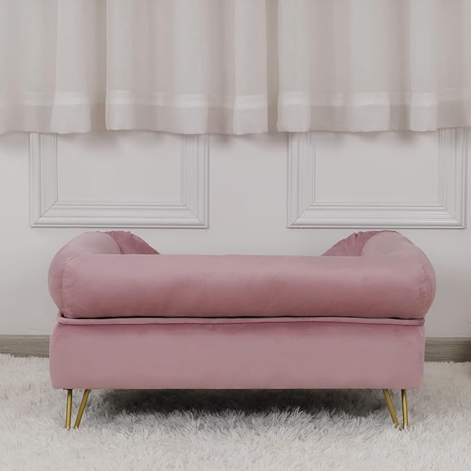 Dog Sofas and Chairs for Small Breeds,Dog Couch for Small Pet,Cat Sofa Chair with Soft Velvet Fabric,Wooden Frame Cat Bed,Pet Sofa Bed for Small Dog Rest Using,Pink