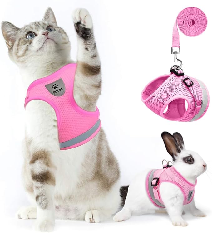 Supet Cat Harness and Leash Set for Walking Cat and Small Dog Harness Soft Mesh Harness Adjustable Cat Vest Harness with Reflective Strap Comfort Fit for Pet Kitten Puppy Rabbit