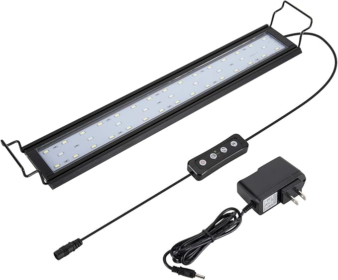 hygger 14W Full Spectrum Aquarium Light with Aluminum Alloy Shell Extendable Brackets, White Blue Red LEDs, External Controller, for Freshwater Fish Tank (18-24 inch)