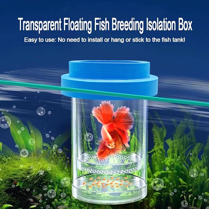 Floating Fish Breeding Isolation Box for Aquarium Tank Plastic Mesh Hatchery Incubator Breeder Box for Baby Fish Betta Shrimp Clownfish Guppy (Blue, Small)