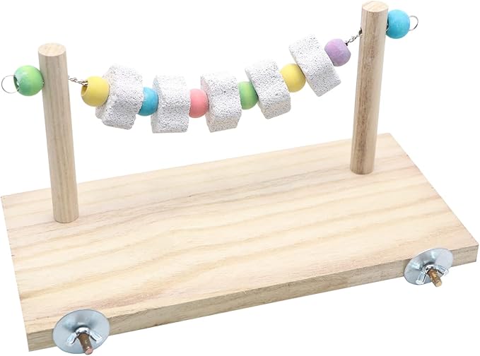 Wontee Wooden Stand Platform with Grinding Toys Bird Perch Stand for Parakeets Cockatiels Conures Rats Gerbils Chinchillas Squirrels