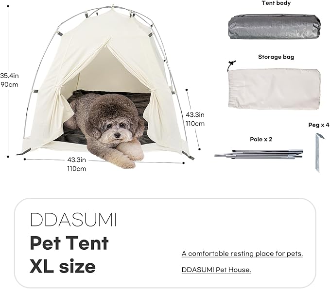 DDASUMMI Portable Pet Teepee Waterproof & Durable PE Floor Mat Dog & Cat House for Indoor/Outdoor, Camping Dog Tent Stable and Comfortable for Pets (Ivory, XL)