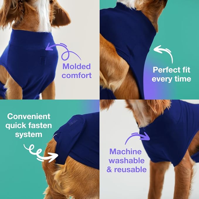PupShield - Dog Surgery Recovery Suit for All Dog Sizes - Easy Use Anti Lick - Spay & Neuter Recovery Suit, Surgical Onesie for Dogs - Dog Cone Alternative (Blue, Medium/Large (Weight:50-80 LBS))
