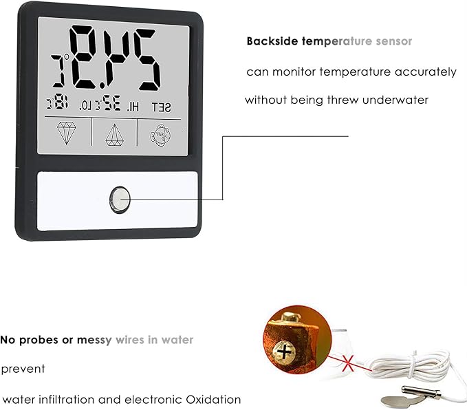 Aquarium Thermometer, Digital Touch Screen Fish Tank Thermometer with Large LCD Display, Stick-on Tank Temperature Sensor Ensures Accurate Reading for Aquarium Terrarium Amphibians and Reptiles…