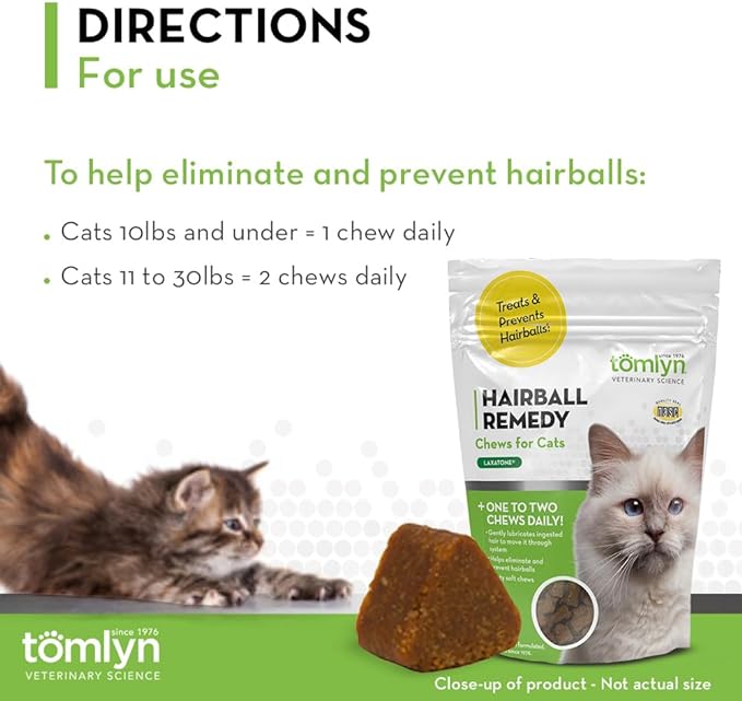 TOMLYN Laxatone Chicken-Flavor Hairball Remedy Chews for Cats and Kittens, 60ct