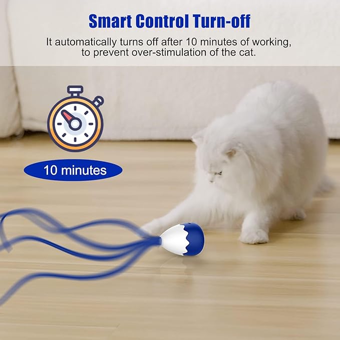 Cat Wand Toy, Automatic Silicone Tail Teaser Toy 2 in 1, Electronic Interactive Toy for Indoor Cats, Rechargeable Exercise Toy for Kitten-Navyblue