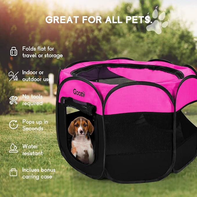 Pet Cat Playpen for Indoor Cats Enclosed, Portable Foldable Dog Playpen Outdoor Tent Crate Cage with Zipper Top Cover Door for Kitten Puppy Outside Rv Car Camper (Small Size, Pink)