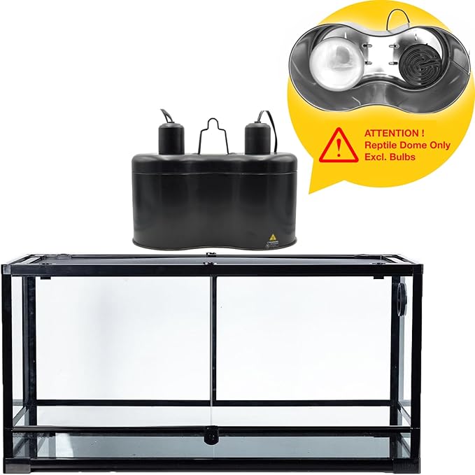 Reptile Dual Dome 12inch, Fits Reptile Light/Heat Lamp/UVB Light, Max. 160W Each,Patent Design K8561, Reptile Light Fixture
