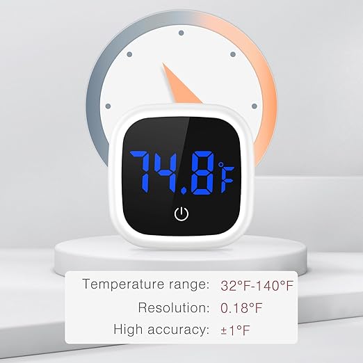 Digital Aquarium Thermometer, Stick-on Fish Tank Thermometer, Wireless Tank Temperature Sensor with LED Touch Screen, Battery, ℉, for Fresh Water, Tap Water, Marine Water