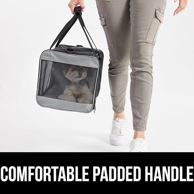 Gorilla Grip Airline Travel Cat Carrier Bag Up to 15 Lbs, Breathable Mesh Collapsible Pet Carriers for Small, Medium Cats, Small Dogs, Puppies, Portable Kennel with Soft Washable Waterproof Pad Gray