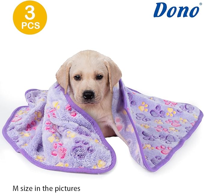 Dono 1 Pack 3 Dog Blankets for Small Dogs, Soft Fluffy Paw Print Pattern Fleece Pet Blanket Warm Sleep Mat, Puppy Kitten Blanket Doggy Mat for Dog Cat Kitten Doggy