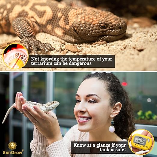 SunGrow Reptile Digital Thermometer, Waterproof Sensor Probe Monitors Temperature Accurately, Includes Replaceable Batteries, Easy to Read Display
