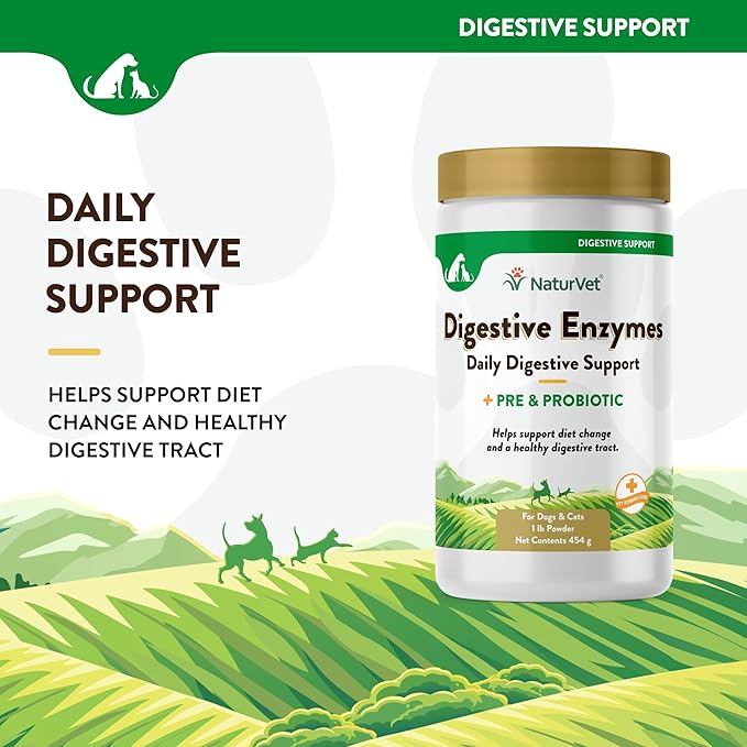 NaturVet – Digestive Enzymes - Plus Probiotics & Prebiotics – Helps Support Diet Change & A Healthy Digestive Tract – for Dogs & Cats – 1 lb Powder