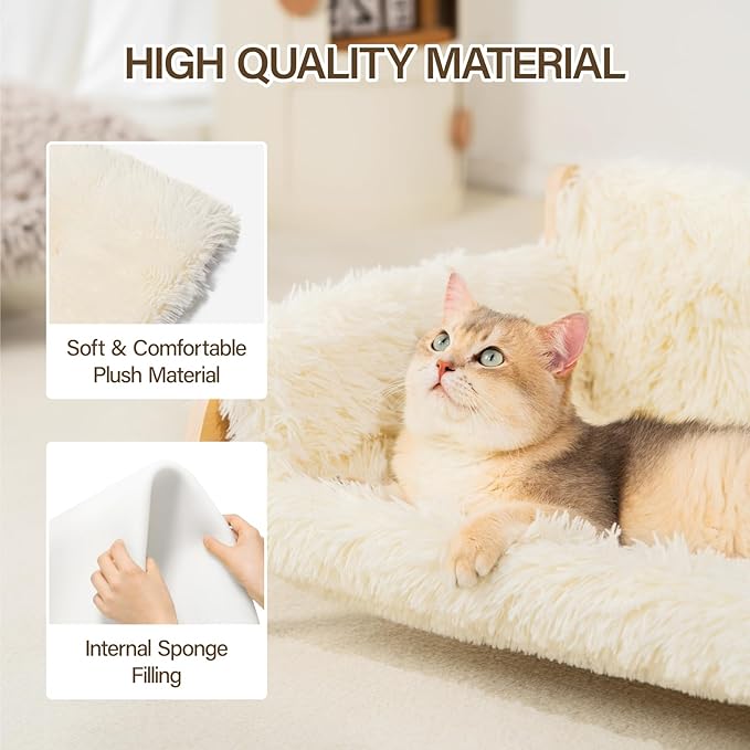 MEWOOFUN Cat Couch Bed, Pet Sofa for Indoor Cats Wooden Indoor Pet Furniture Elevated Cat Beds with Removable Mattress Cover Suitable for Kitty, Puppy or Small Animal