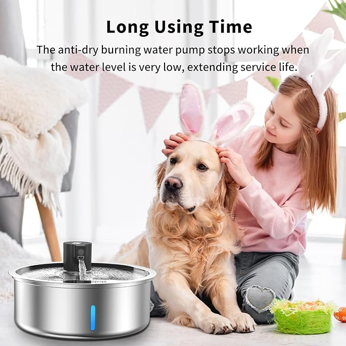 Stainless Steel Dog Water Fountain, 7L/1.8G/236oz Pet Water Fountain for Large Dogs & Multi-Cats, Dog Water Bowl Dispenser with Quiet Water Pump and 3 Replacement Filters