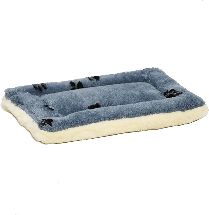 MidWest Homes for Pets Reversible Paw Print Pet Bed in Blue / White, Dog Bed Measures 17L x 11W x 1.5H for 'Tiny' Dog Breed, Machine Wash