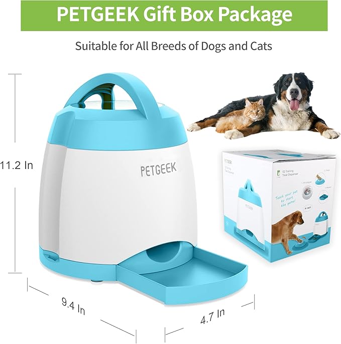 PETGEEK Automatic Dog Feeder Toy, Interactive Dog Puzzle Toys Treat Dispensing, Electronic Dog Food Dispenser Remote Control, Safe ABS Material Pet Toy for All Breeds of Dogs, Blue Color