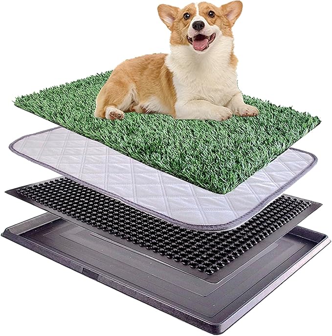 Dog Grass Pad with Tray 25"X20" - Artificial Grass for Dogs Potty Training - Fake Grass Indoor Dog Potty - Pet Turf Outdoor Indoor Grass Potty for Dogs - Dog Pee Grass Litter Box