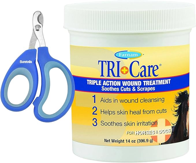 Triple Action Wound Treatment, 14.08 Oz - Pet Wound Ointment for Horses, Ponies & Dogs, Antiseptic Pain Ease, Push Healing, Easy Application, Wound Care for Pets Bundled Pet Nail Clipp