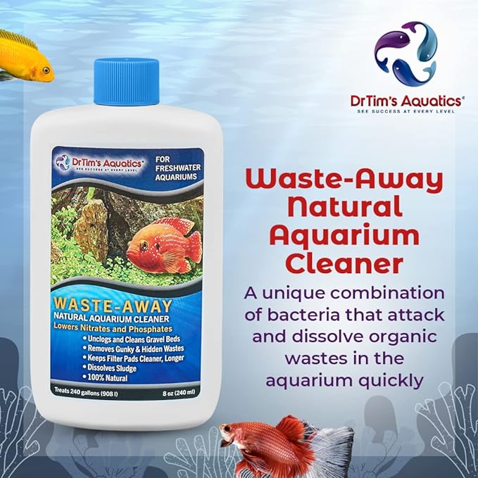DrTim's Aquatics Freshwater Waste-Away – Natural Fish Tank & Aquarium Waste Management Solution for Dissolving Cleaning Organic Sludge - 4 oz. Treats 120 gal.