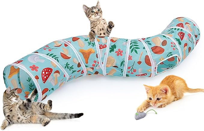 Cat Tunnel, Cat Tunnels for Indoor Cats, S-Shape Peekaboo Cat Cave with Cat Toys, Foldable Cat Tubes and Tunnels for Cats, Rabbit, Puppy, Guinea Pig