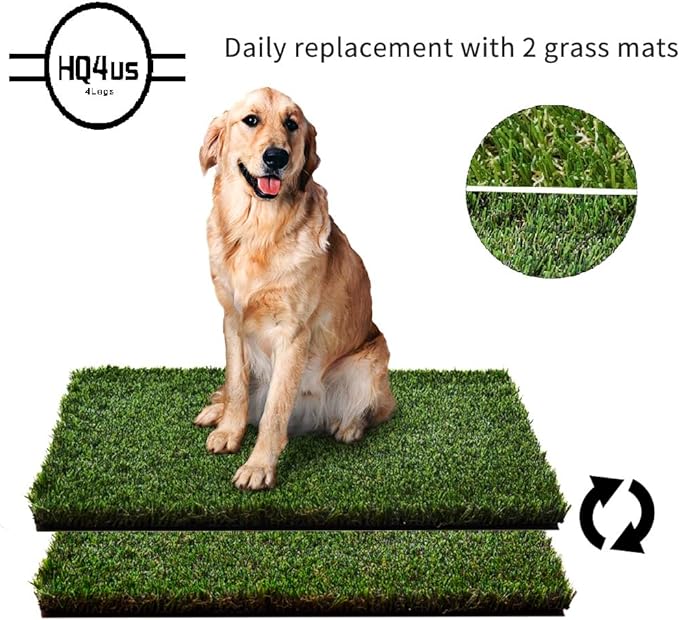 HQ4us Dog Grass Pad with Tray Extra Large 45”×34” Dog Litter Box Toilet with 2×Artificial Grass for Dogs with Hemmed Edge, Pee Pads for Dogs, Realistic, Less Stink, Potty for Balcony