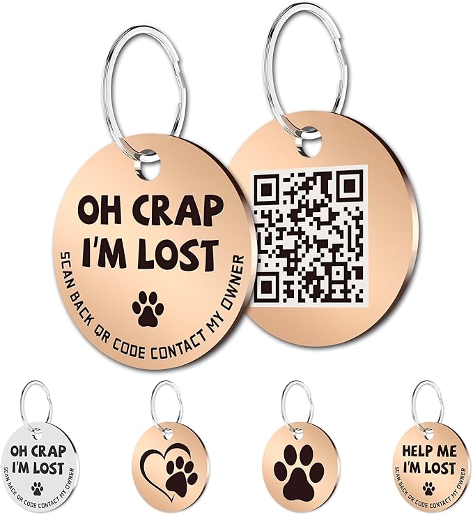 MYLUCKYTAG Stainless Steel QR Code Pet ID Tags Cat Tags - Pet Online Profile - Scan QR Receive Instant Pet Location Alert Email