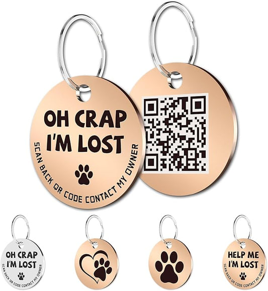 MYLUCKYTAG Stainless Steel QR Code Pet ID Tags Cat Tags - Pet Online Profile - Scan QR Receive Instant Pet Location Alert Email