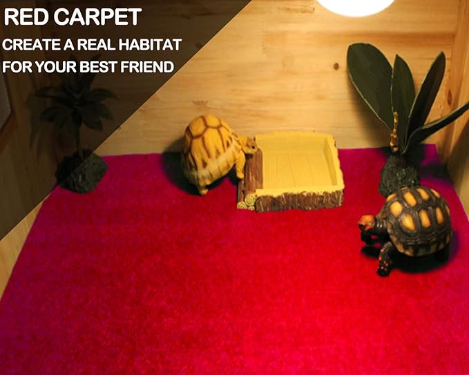 HERCOCCI 2 Pack Reptile Carpet, 39’’ x 20’’ Terrarium Bedding Substrate Liner Reptile Cage Mat Tank Accessories for Bearded Dragon Lizard Tortoise Leopard Gecko Snake (Red)