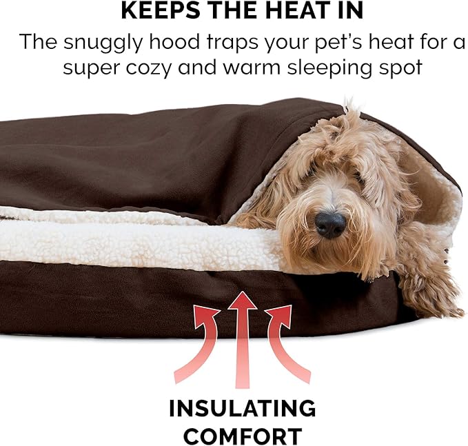 Furhaven 35" Round Memory Foam Dog Bed for Large/Medium Dogs w/ Removable Washable Cover, For Dogs Up to 50 lbs - Sherpa & Suede Snuggery - Espresso, 35-inch