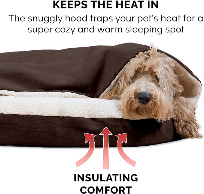 Furhaven 44" Round Memory Foam Dog Bed for Large Dogs w/ Removable Washable Cover, For Dogs Up to 80 lbs - Sherpa & Suede Snuggery - Espresso, 44-inch