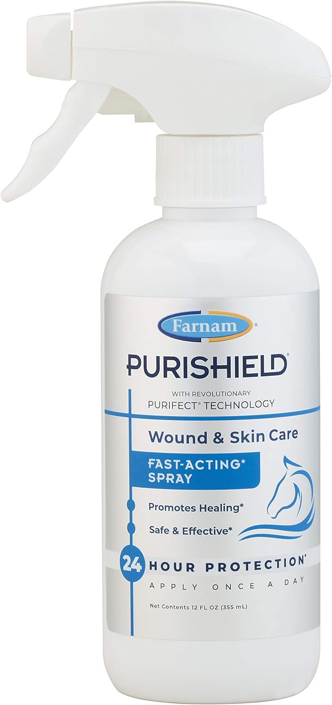 Farnam Purishield Horse Wound Care Fast Acting Spray, Cleans and Treats Wounds on Horses, Dogs, Cats & Livestock, 12 Ounces