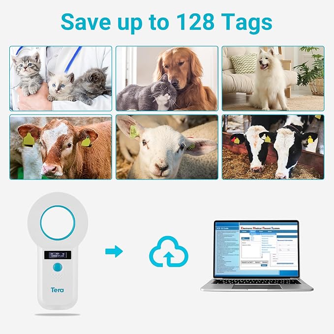 Tera Portable Pet Microchip Scanner - Animal Tag Reader with Carrying Bag OLED Display Screen RFID Rechargeable Data Storage Wired USB EMID FDX-B(ISO11784/85) for Dog Cat Pig, W90B