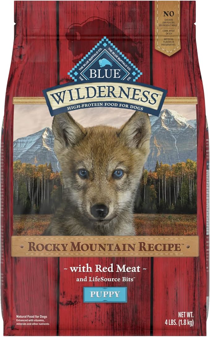 Blue Buffalo Wilderness Rocky Mountain Recipe High Protein, Natural Puppy Dry Dog Food, Red Meat 4-lb