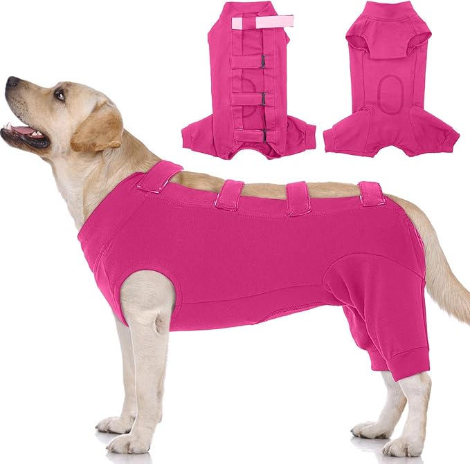 IECOii Pet Surgery Recovery Suit,Breathable Dog Bodysuit E-Collar & Cone Alternative Surgical Suit After Spayed/Neutered Wear,Recovery Suit for Dogs Male Female Sleeve to Prevent Licking,XL-Rosered