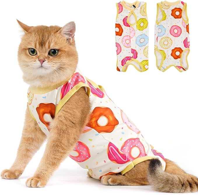 Avont Cat Recovery Suit - Kitten Onesie for Cats After Surgery, Cone of Shame Alternative Surgical Spay Suit for Female Cat, Post-Surgery or Skin Diseases Protection -Donut(M+)