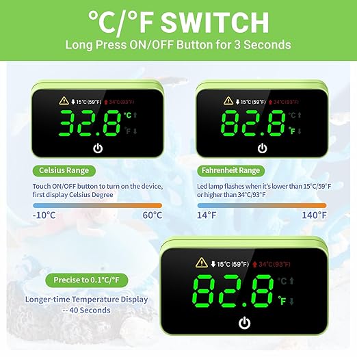 Digital Aquarium Thermometer, Stick-on Fish Tank Thermometer with LED Display, Wireless Aquarium Temperature Measurement with Battery-change Tool and Extra Sticker. (Green*1)