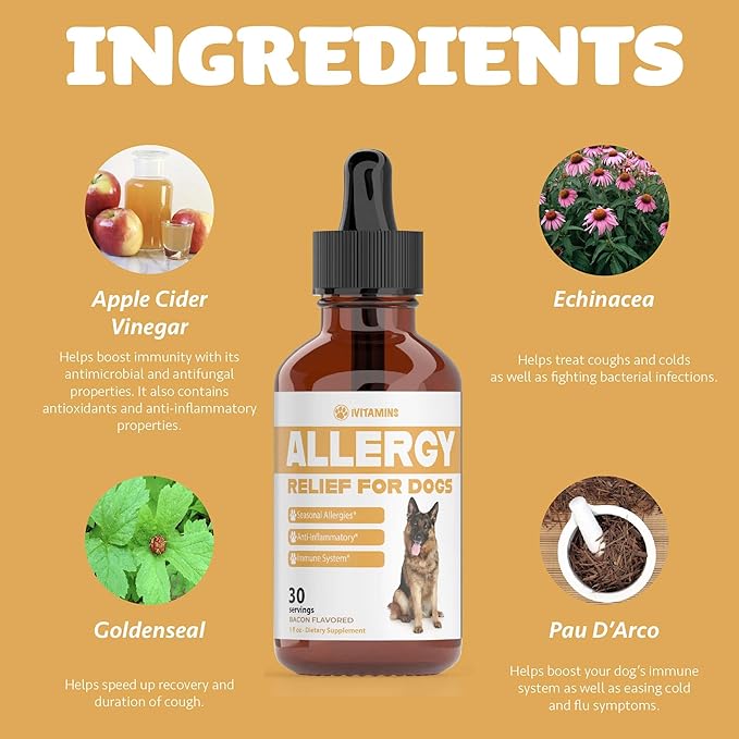 Natural Dog Allergy Relief - Helps to Naturally Support Allergy & Itch Relief for Dogs - Allergy Relief for Dogs Itching - Itch Relief for Dogs - Dog Itch Relief - Dog Allergy Support - 1 fl oz (Dogs)