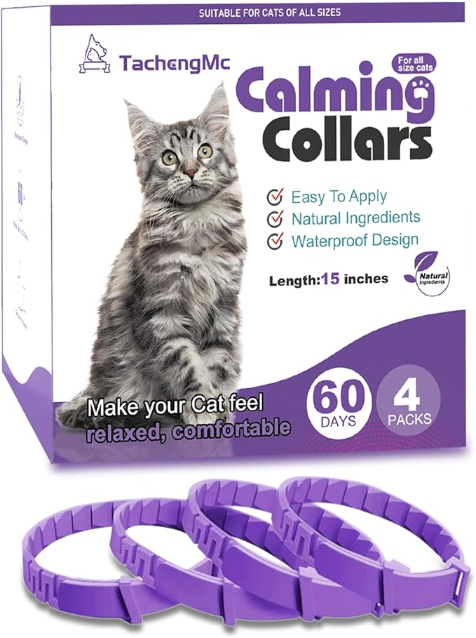 4 Pack Calming Collar for Cats, Cat Collars Efficient Relieve Reduce Anxiety Stress，Make Comfortable Relaxed，Pheromones Collar, Cat Calming Collar Kitten Supplies, Lasting 60 Days, Purple