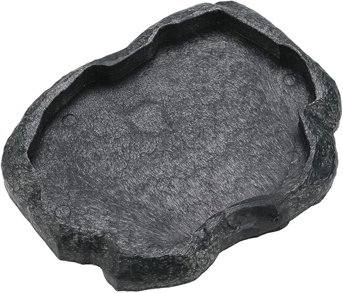 Zerodis Reptile Feeder, Reptile Food Bowl, ABS Resin, Durable, Rock Texture, Terrarium Decor, Water Dish, For Leopard, Tortoise, Lizard