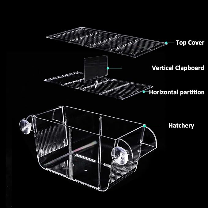 Fish Breeding Box, perfect fish tank divider acclimation box for aggressive fishes, nursery for injured, hatchery incubator breeder box for Shrimp cicilids eggs baby fishes (S ( 5.3*2.7*2.9" ))