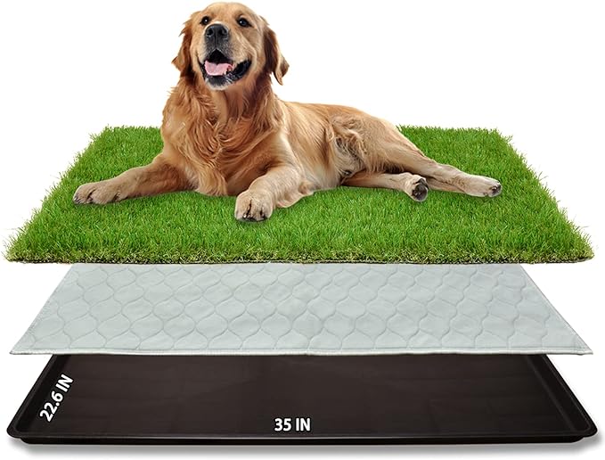 Dog Grass Large Patch Potty, Artificial Dog Grass Bathroom Turf for Pet Training, Washable Puppy Pee Pad, Perfect Indoor/Outdoor Portable Potty Pet Loo (Tray system-35"X22.6")