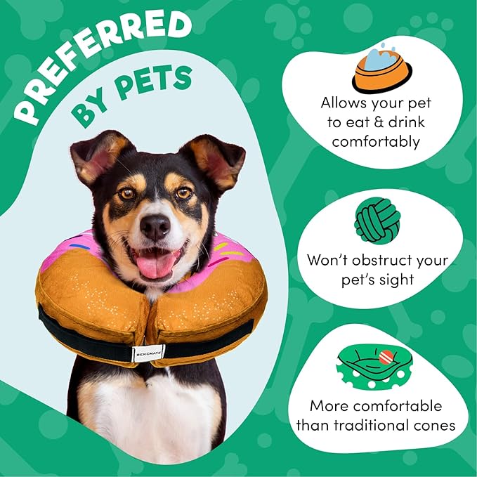 BENCMATE Protective Inflatable Collar for Dogs and Cats - Soft Pet Recovery Collar Does Not Block Vision E-Collar (Medium, Donut-Strawberry)