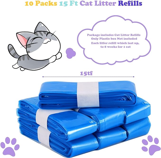 10 Pack Cat Litter Refills Scented Bag Compatible with Your Standard and Plus Litter Disposal Refill Cartridge, Universal Litter Refills Bags (Not Include Cartridge)