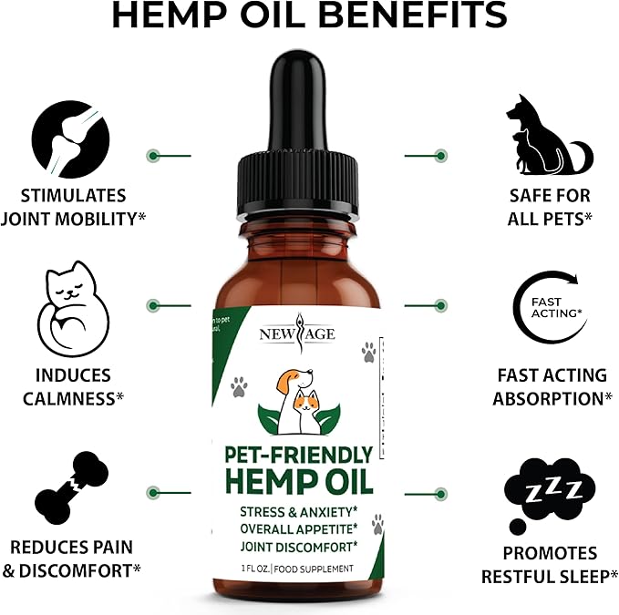 Natural Hemp Oil for Dogs and Cats by NEW AGE - Dog Calming Aid - Supports Hip and Joint Health, Mobility, Immunity - Pet Hemp Oil Rich in Omega 3, 6, 9 – 2 Pack