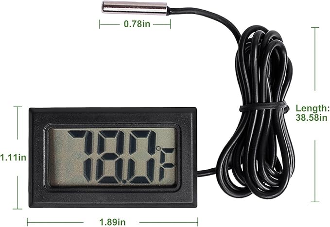 Qooltek Digital LCD Thermometer Temperature Gauge Aquarium Thermometer with Probe for Vehicle Reptile Terrarium Fish Tank Refrigerator(Fahrenheit)