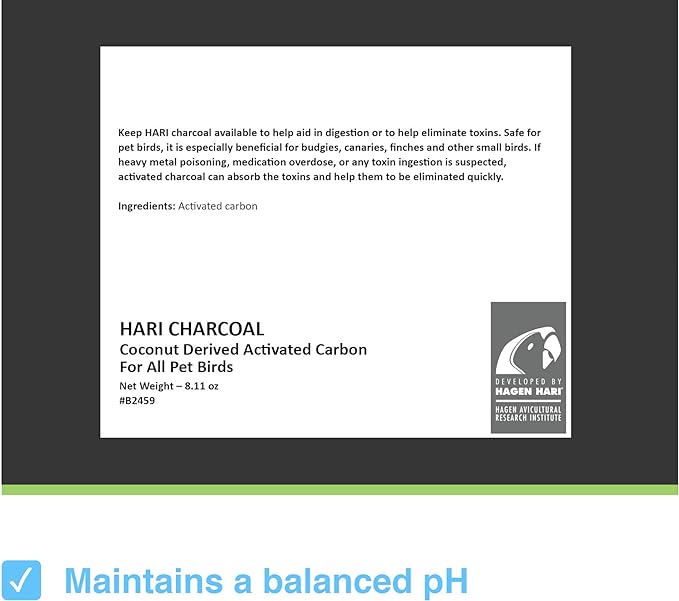 Hari Bird Charcoal, Coconut Derived Activated Charcoal, Aid in Digestion and Eliminate Toxins, Hagen Supplement for All Birds, 8.11 oz