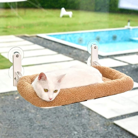 Foldable Cat Hammock for Window - Cordless, Embeded Machine Washable Padded Bed, Robust Metal Frame - Cat Window Perch for Large Cats and Kittens - Brown